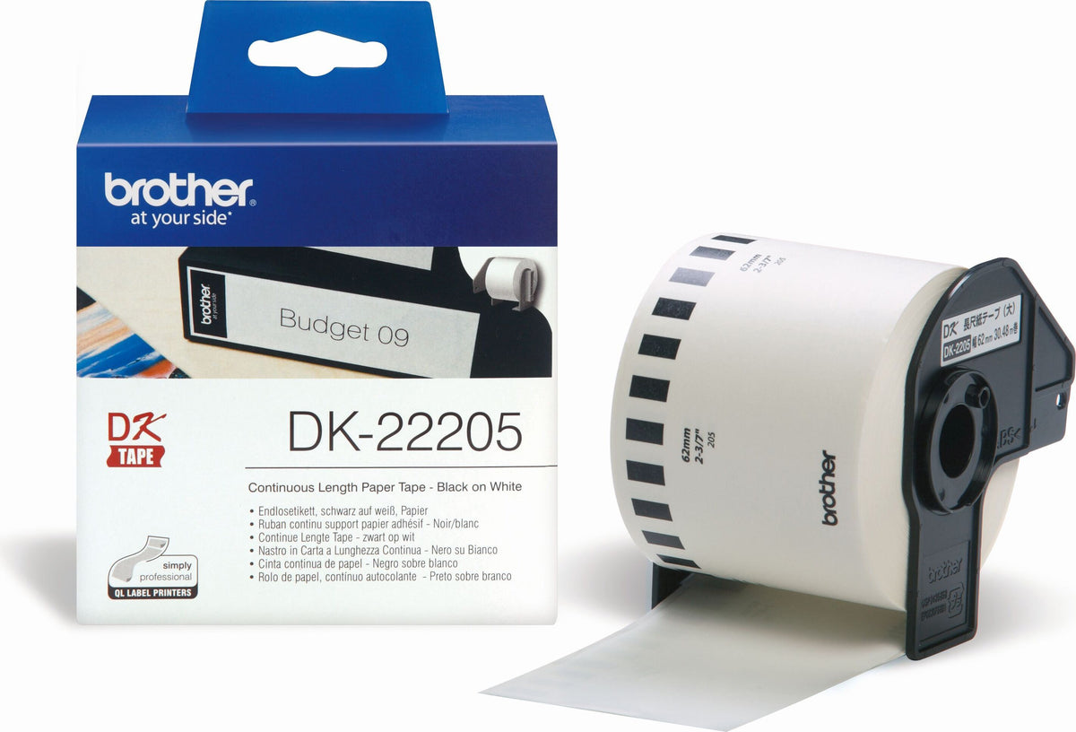 Brother DK-22205, Schwarz auf weiss, Etikettenrolle, DK, Weiß, Thermodirekt, China