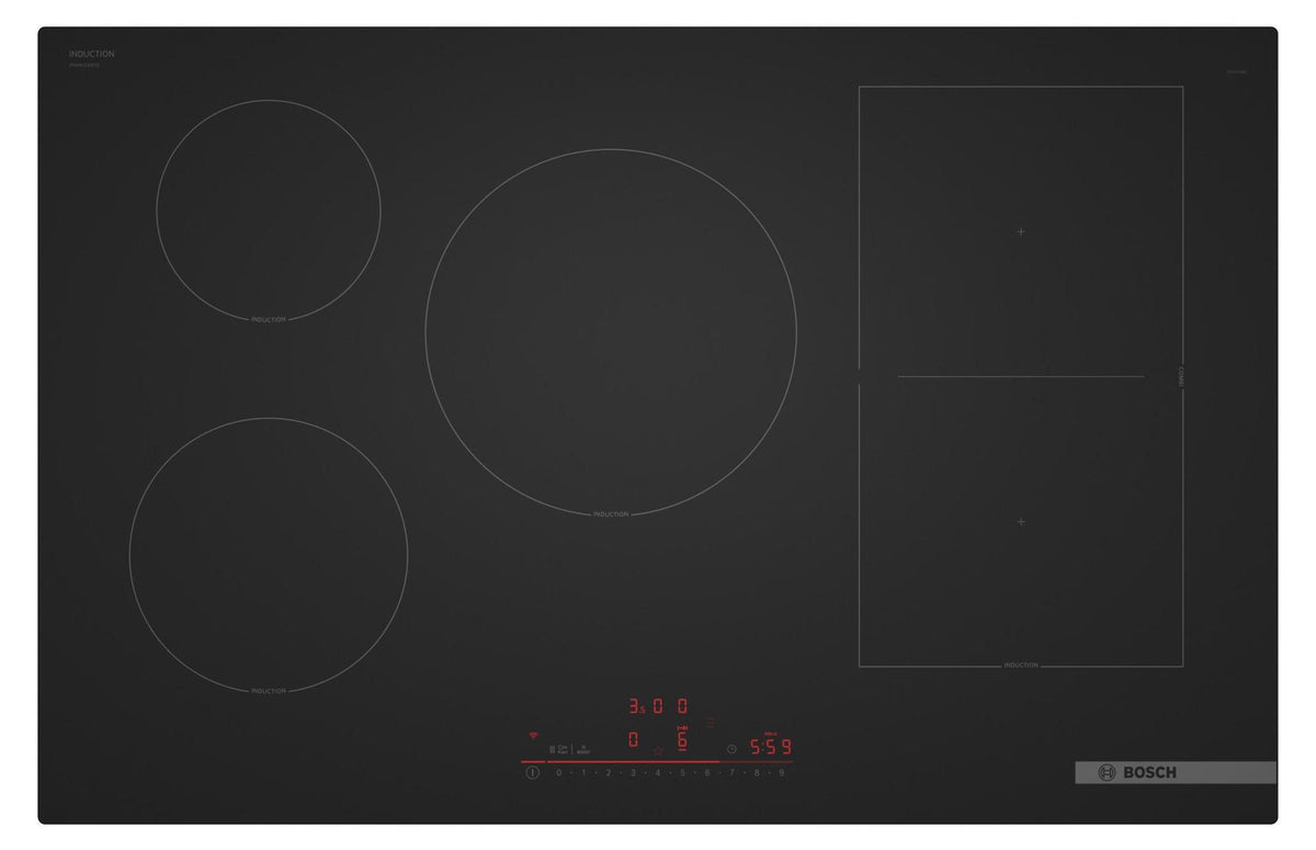 Bosch Serie 6 PVW81CHB1E, Schwarz, Integriert, 80 cm, Zonen-Induktionskochfeld, Glaskeramik, 5 Zone(n)