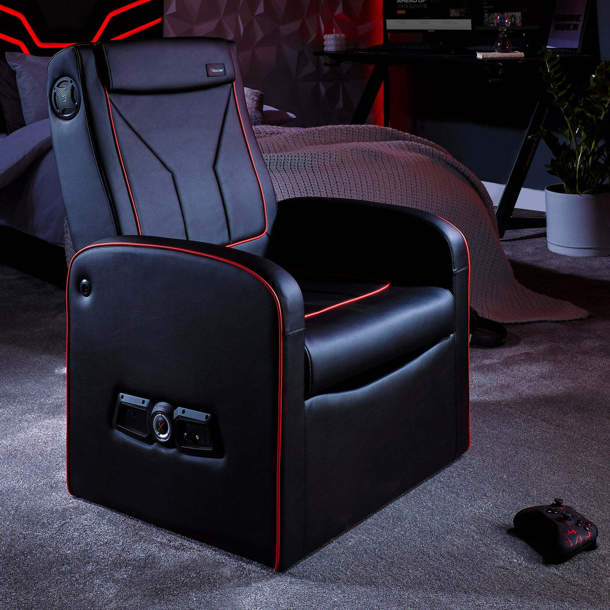 X Rocker 2022021, Konsolen-Gamingstuhl, Gepolsterter Sitz, Gepolsterte Rückenlehne, Schwarz, Rot, Kunstleder, Schaum, Schwarz, Rot