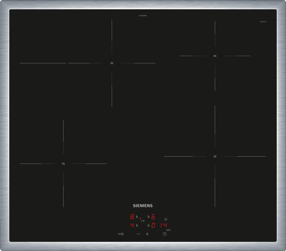Siemens iQ300, Schwarz, Integriert, 60 cm, Zonen-Induktionskochfeld, Glaskeramik, 4 Zone(n)