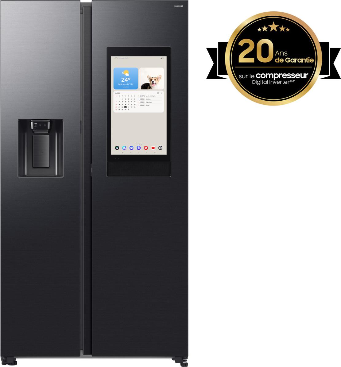 Samsung Series 9 Family Hub™ RS97F Side-by-Side mit View Inside und Festwasseranschluss, , Freistehend, Amerikanische Tür, Schwarz, 2 Tür(en), Premium Black Steel, 36/64