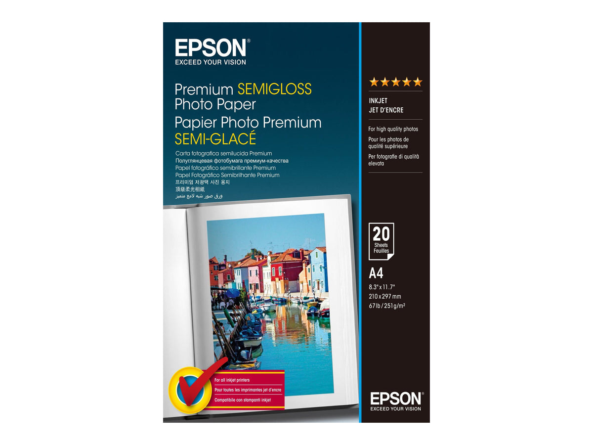 Epson Premium Semigloss Photo Paper A4, 251 g/m2, 20 Blatt, Halb-Glanz, 251 g/m², Weiß, Cards and gift wraps, Photo collage, Photo gifts, Seasonal decorations and gifts, Foto, 20 Blätter, Expression Premium XP-900 Expression Premium XP-830 Expression…