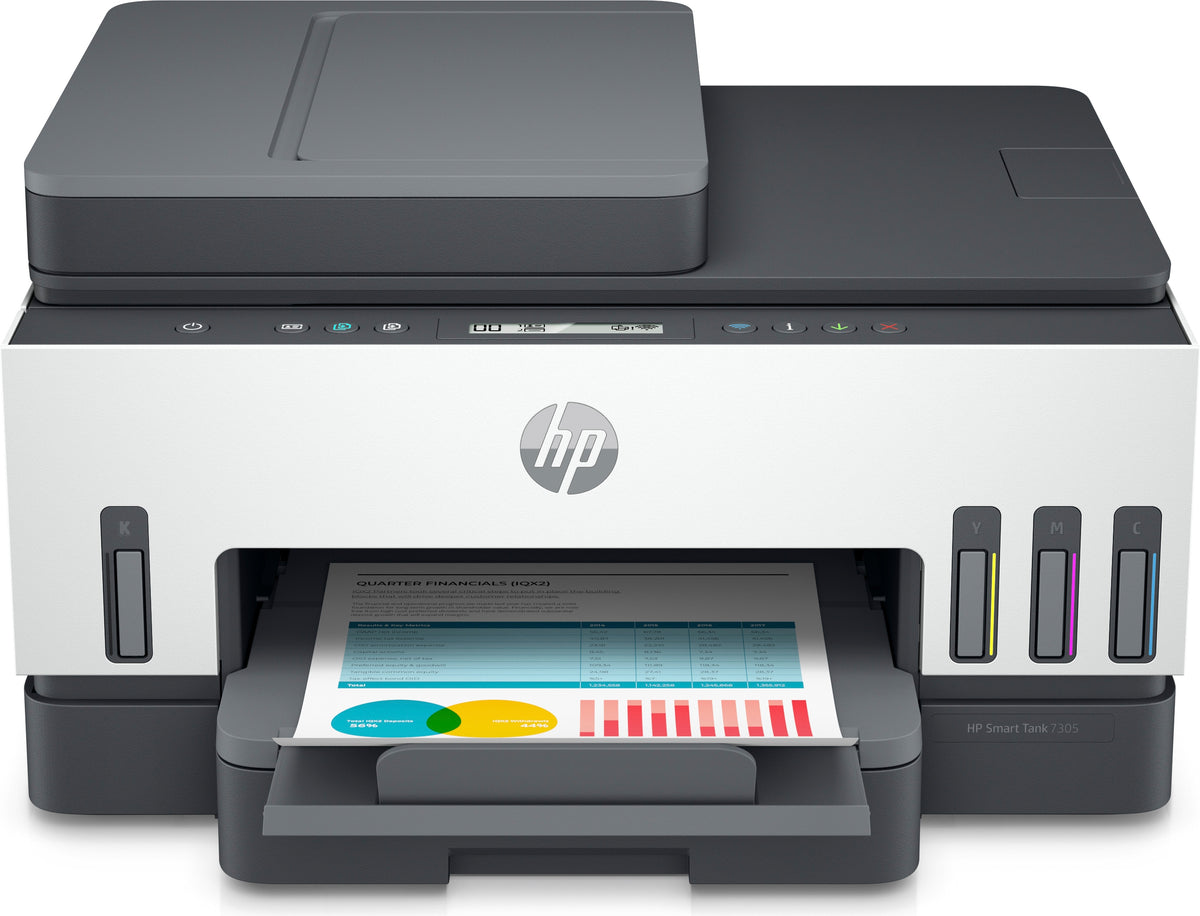 HP Smart Tank 7305 Wireless All-in-One Farbe Drucker, Beidseitiger Druck; Kopierer, Scanner, Thermal Inkjet, Farbdruck, 4800 x 1200 DPI, A4, Direktdruck, Weiß, Grau