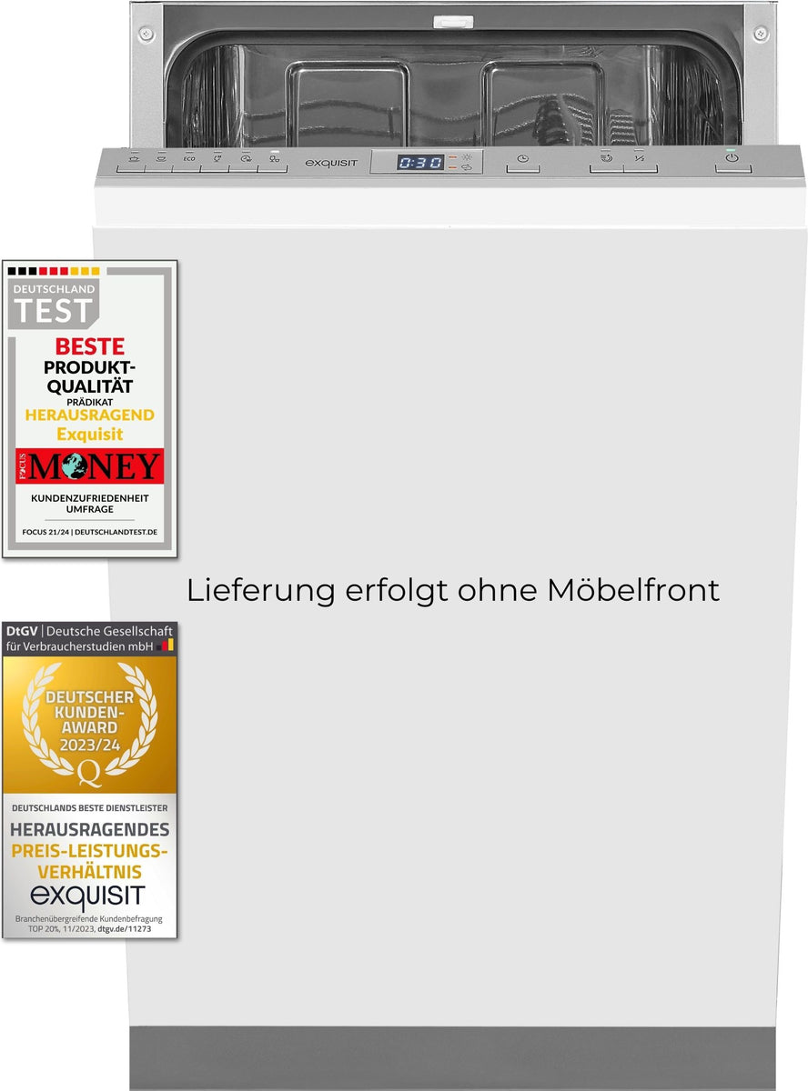 Exquisit Geschirrspüler EGSP2109-E-030E silber | Spülmaschine 45 cm | ECO-Modus | Maßgedecke: 9 | Vollintegriert