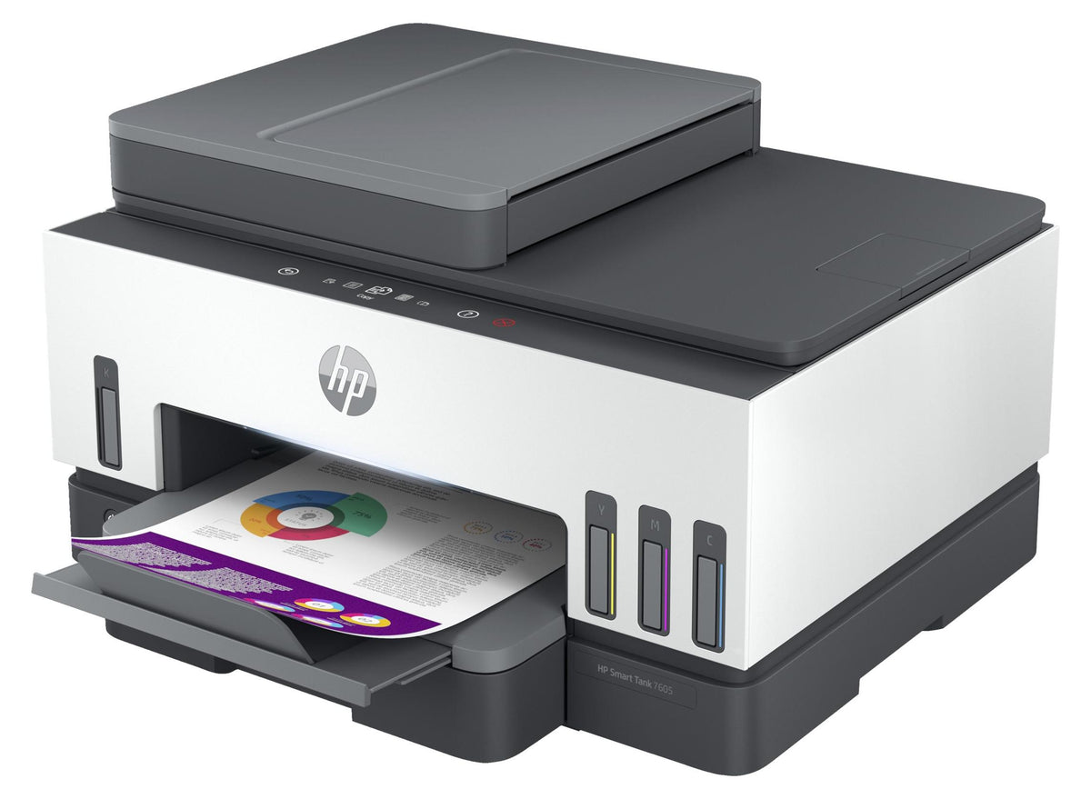 HP Smart Tank 7605 Wireless All-in-One Farbe Drucker, Beidseitiger Druck; Kopierer, Scanner, Thermal Inkjet, Farbdruck, 4800 x 1200 DPI, A4, Direktdruck, Grau