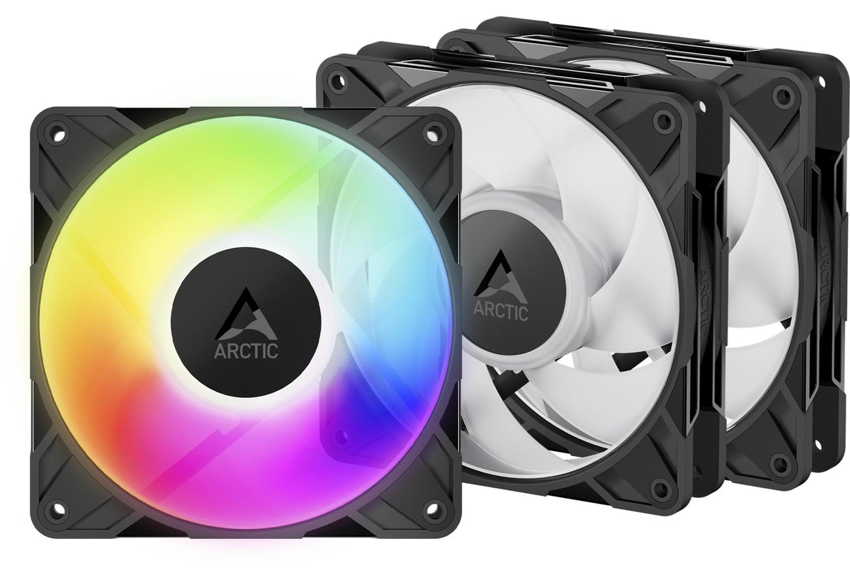ARCTIC Freezer P12 Pro A-RGB - 3 Pack - 120 mm A-RGB PWM-Lüfter mit Kabelsplitter, Ventilator, 12 cm, 131 m³/h, Schwarz, Weiß