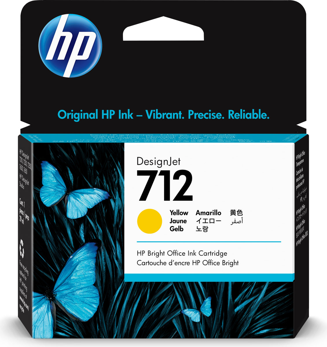 HP 712 Gelb DesignJet Druckerpatrone, 29 ml, HP DesignJet T210, T230, T250, T630, T650 Druckerserie, Thermal Inkjet, Gelb, Singapur, Malaysia, 114 mm, 25 mm