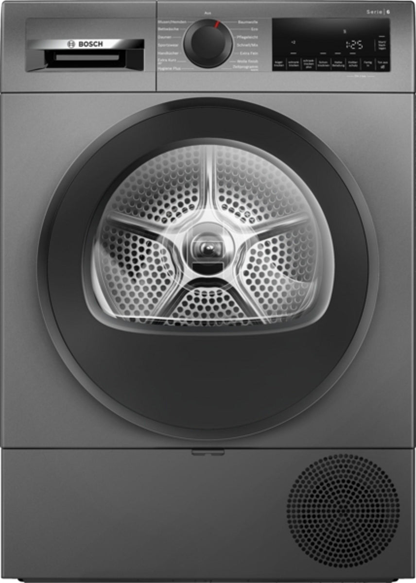 Bosch Serie 6 WQG243DR10, Freistehend, Frontlader, Wärmepumpe, Grau, Drehregler, Rechts