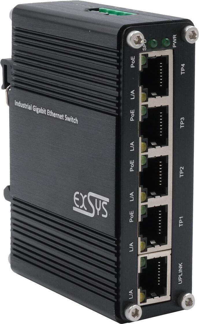 Exsys Switch Industrie Ethernet PoE 4x10/100/1000Tx 12-48VDC - Switch - 0,1 Gbps