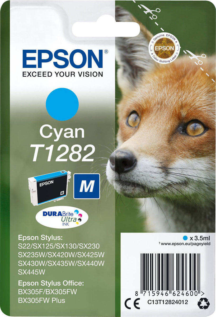Epson Fox T1282 Fuchs DURABrite Ultra Single Cyan Tinte, Cyan, 3,5 ml, 1 Stück(e), 260 Seiten, Einzelpackung
