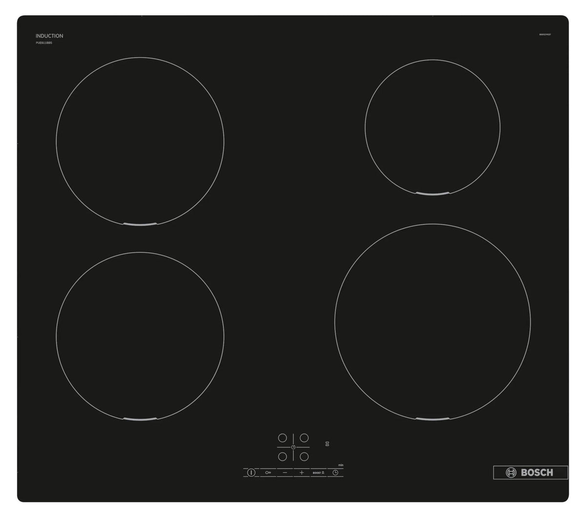 Bosch Serie 4 PUE611BB5E, Schwarz, Integriert, 60 cm, Zonen-Induktionskochfeld, Glaskeramik, 4 Zone(n)