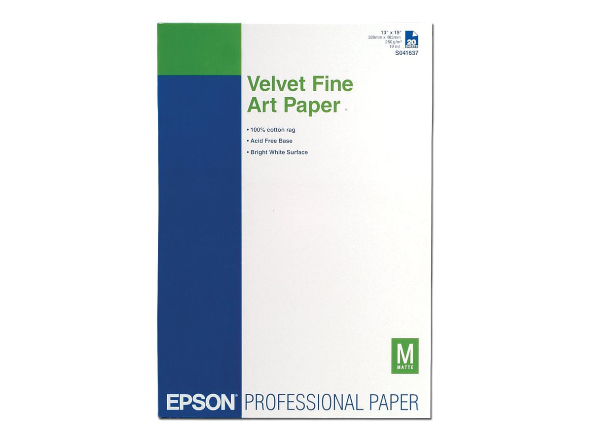 Epson Velvet Fine Art Paper, A3+, 260 g/m2, 20 Blatt, Tintenstrahldrucker, A3+ (330x483 mm), Matt, 20 Blätter, 260 g/m², 480 µm