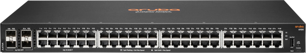 Hewlett Packard Enterprise Aruba 6100 48G 4SFP+ Managed L3 Gigabit Ethernet (10/100/1000) 1U Schwarz