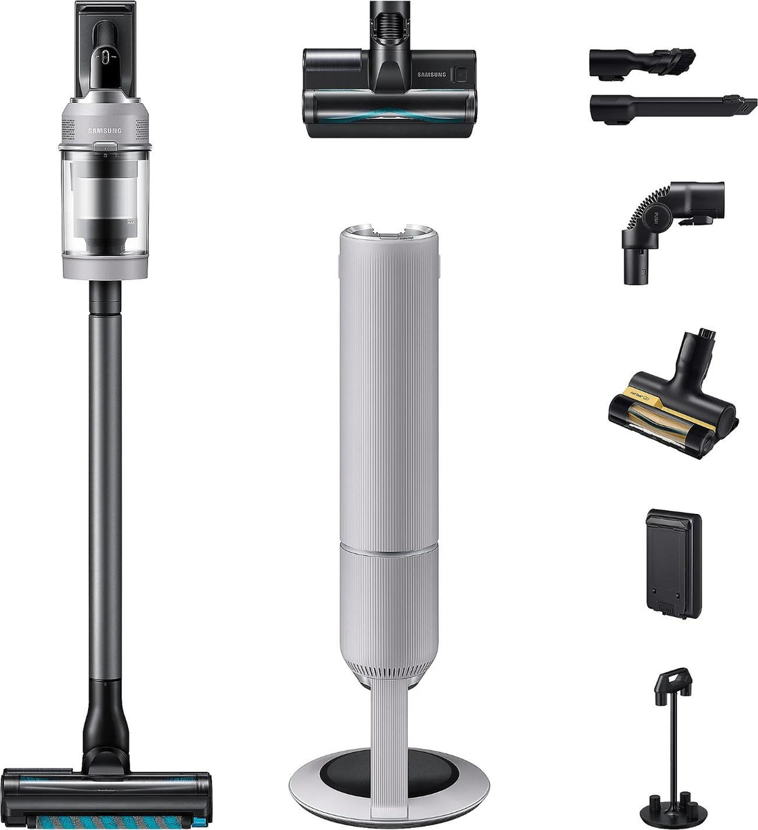 Samsung Bespoke AI Jet PetPRO mit All-in-One Clean Station, 770 W Motorleistung, Pebble Gray, 2-in-1-Stabstaubsauger, Beutellos, Grau, 0,5 l, Pebble Gray, Trocken