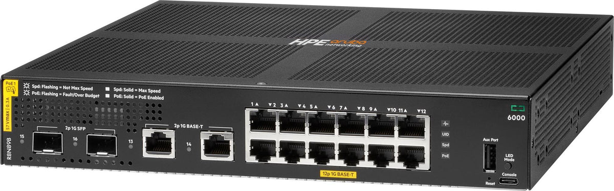 HPE Aruba Networking CX 6000 12p 10M/100M/1G Class4 PoE 2p SFP 1G 139W Switch, Managed, L3, Gigabit Ethernet (10/100/1000), Power over Ethernet (PoE), Rack-Einbau, 1U