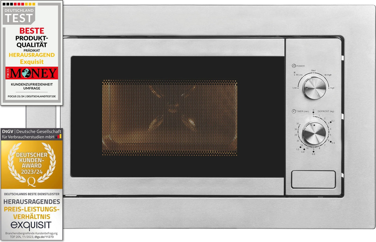 Exquisit Einbau-Mikrowelle EMW10-020 inox | max. 800 W | Garraum 20 l | Inox Front