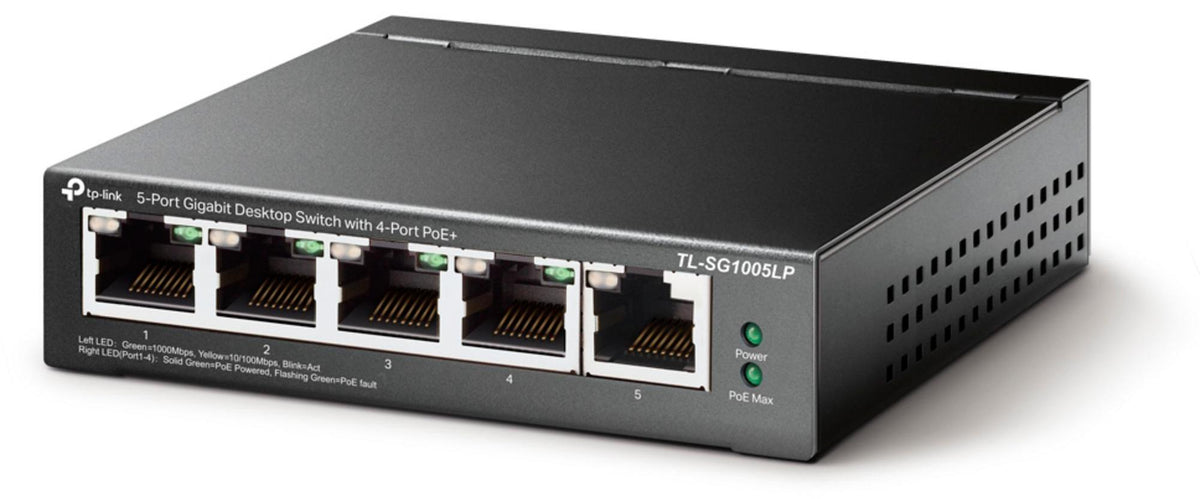 TP-Link 5-Port-Gigabit-Desktop-Switch mit 4-Port-PoE+, Unmanaged, Gigabit Ethernet (10/100/1000), Power over Ethernet (PoE), Wandmontage