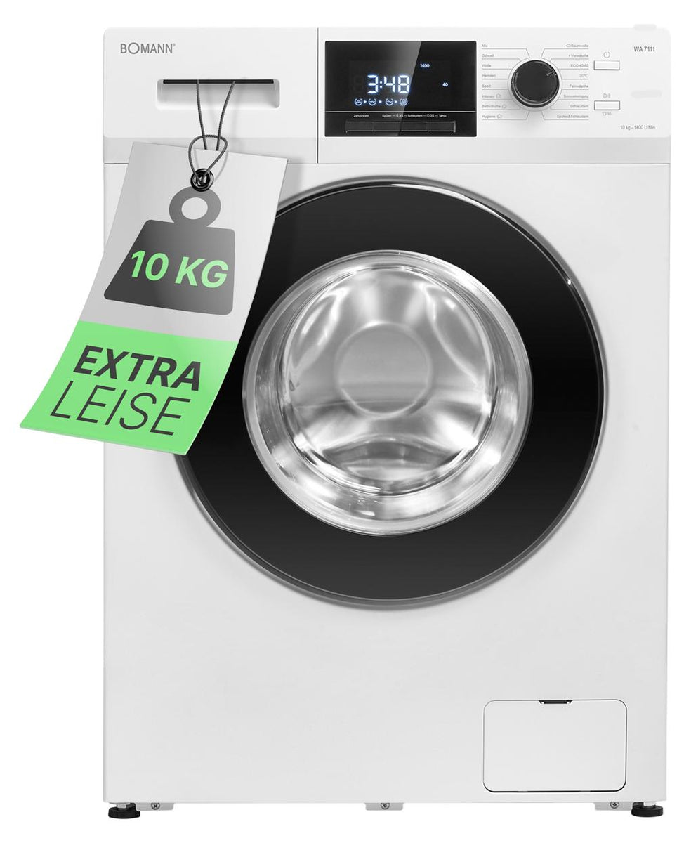 Bomann® Waschmaschine 10kg | 16 Waschprogramme für jede Anforderung | Max. 1400 U/min Schleuderdrehzahl | Programm-Endzeitvorwahl 3-24 h | WA 7111