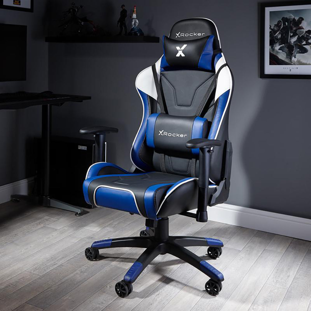 X Rocker Agility eSports, Gepolsterter Sitz, Gepolsterte Rückenlehne, Schwarz, Blau, Schwarz, Blau, Kunstleder, Schaum, Kunstleder, Schaum