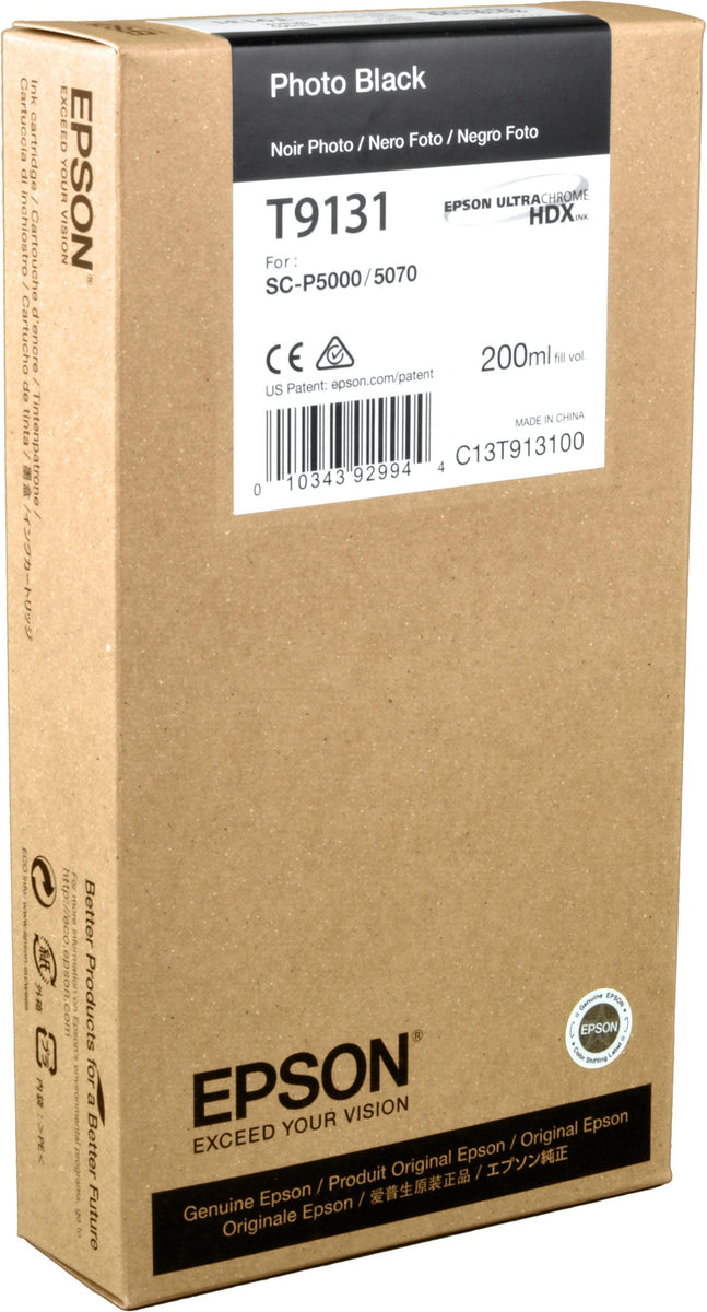 Epson T9131 Photo Black Ink Cartridge (200ml), Standardertrag, Schwarz, Tinte auf Farbstoffbasis, 200 ml, 1 Stück(e), Einzelpackung