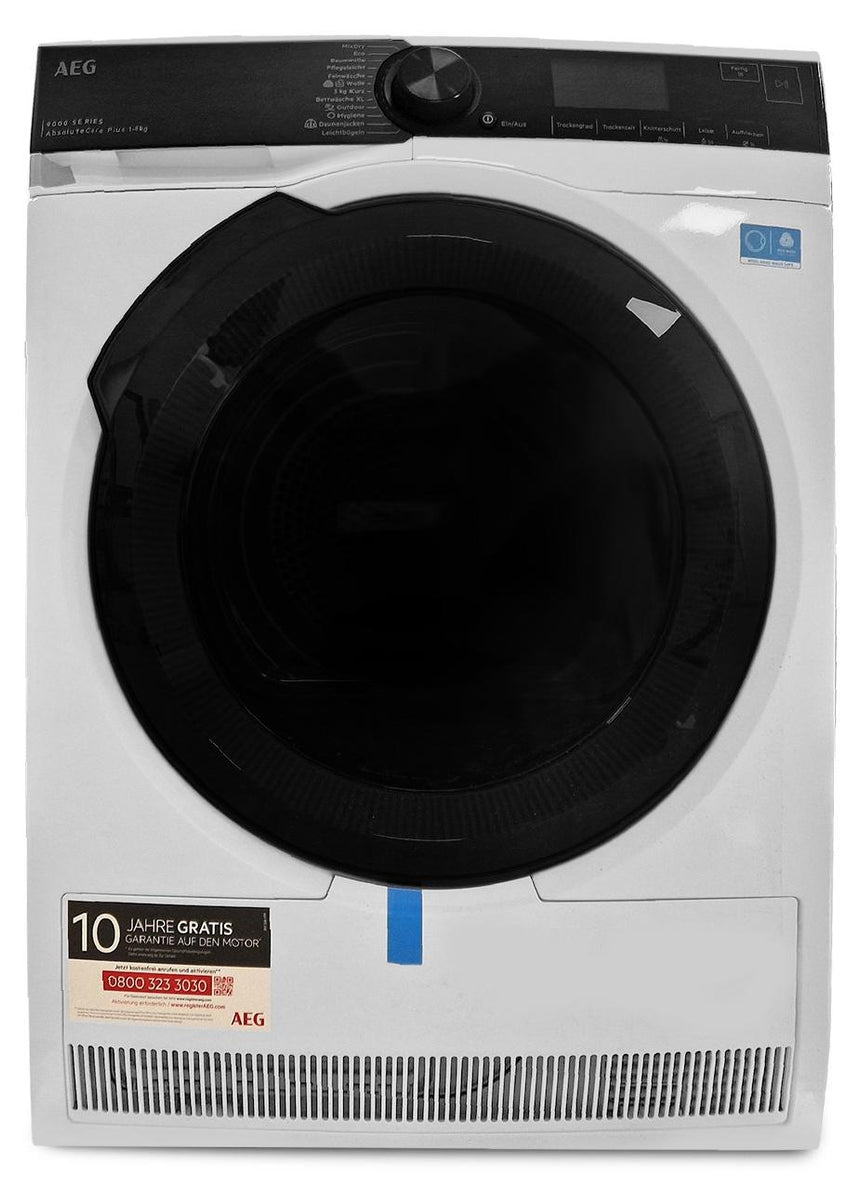 AEG Series 9000 TR9M75680, Freistehend, Frontlader, Wärmepumpe, Weiß, Drehregler, Berührung, Rechts