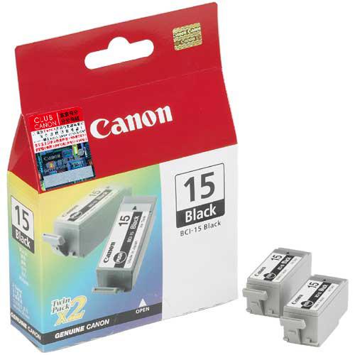 Canon BCI-15BK Tinte Schwarz (Doppelpack), Schwarz, Tinte auf Pigmentbasis, 2 Stück(e), 242 Seiten, Multipack