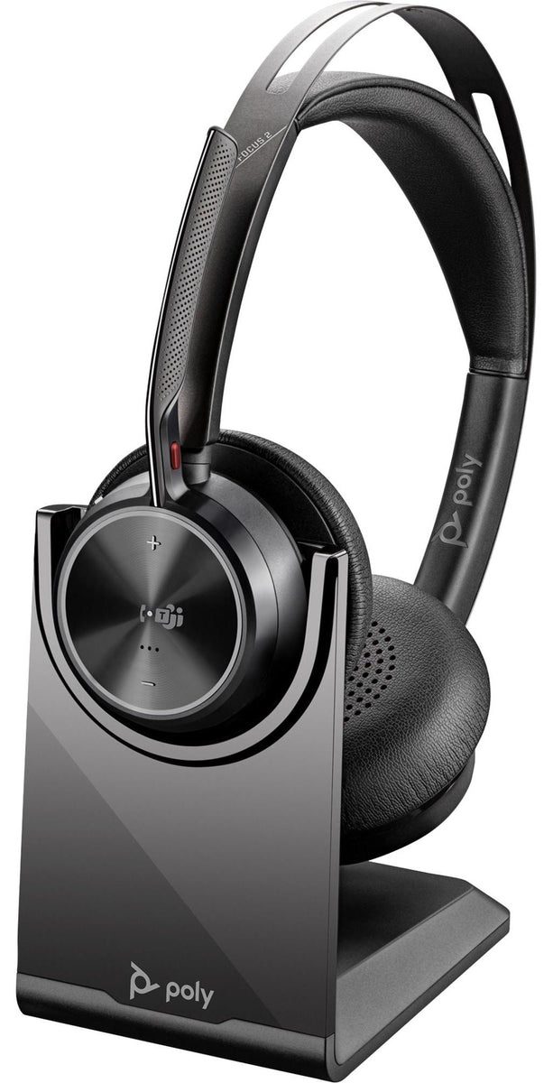 HP Poly Voyager Focus 2 USB-C-C-Headset, für Microsoft Teams , + USB-C/A-Adapter +Ladestation, Kabellos, Büro/Callcenter, 175 g, Kopfhörer, Schwarz