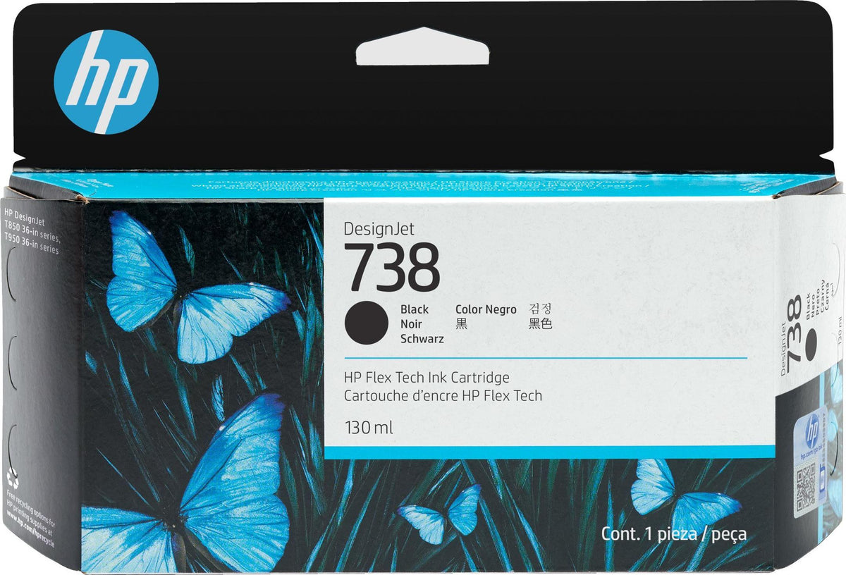 HP 738 DesignJet Druckerpatrone Schwarz, 130 ml, HP DesignJet T850, T950 Drucker, Thermal Inkjet, Schwarz, Singapur, 202 mm, 129 mm