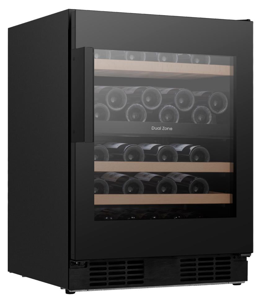 Hisense RW3N122GSLF Weinkühlschrank, 2 Temperaturzonen, 128 Liter, 46 Flaschen, WiFi-Steuerung, LED-Beleuchtung, Schwarz