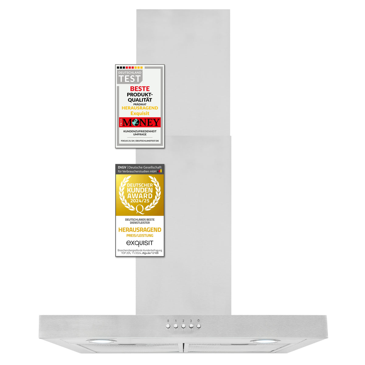 Exquisit Dunstabzugshaube FKH60-2.1 Inox | Kaminhaube | Energieeffizienzklasse C | Inox | 60cm breit | Wandmontag | Aktivkohlefilter