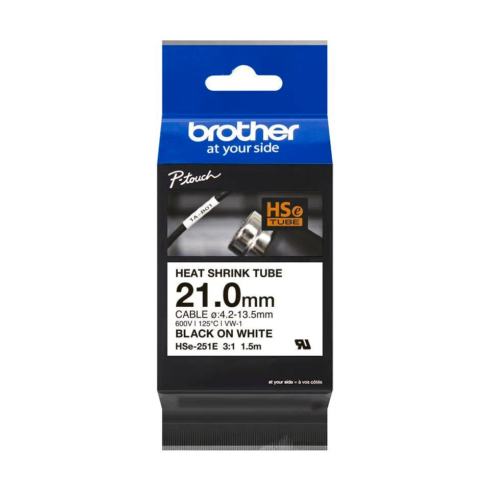 brother Schrumpfschlauch HSe-251E HSE251E, 21 mm schwarz auf weiß