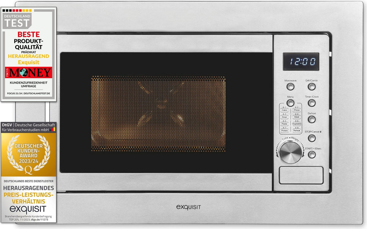 Exquisit Einbau-Mikrowelle EMW20-DG-020 inox | Grill | max. 1000 W | Garraum 20 l | Edelstahl Front