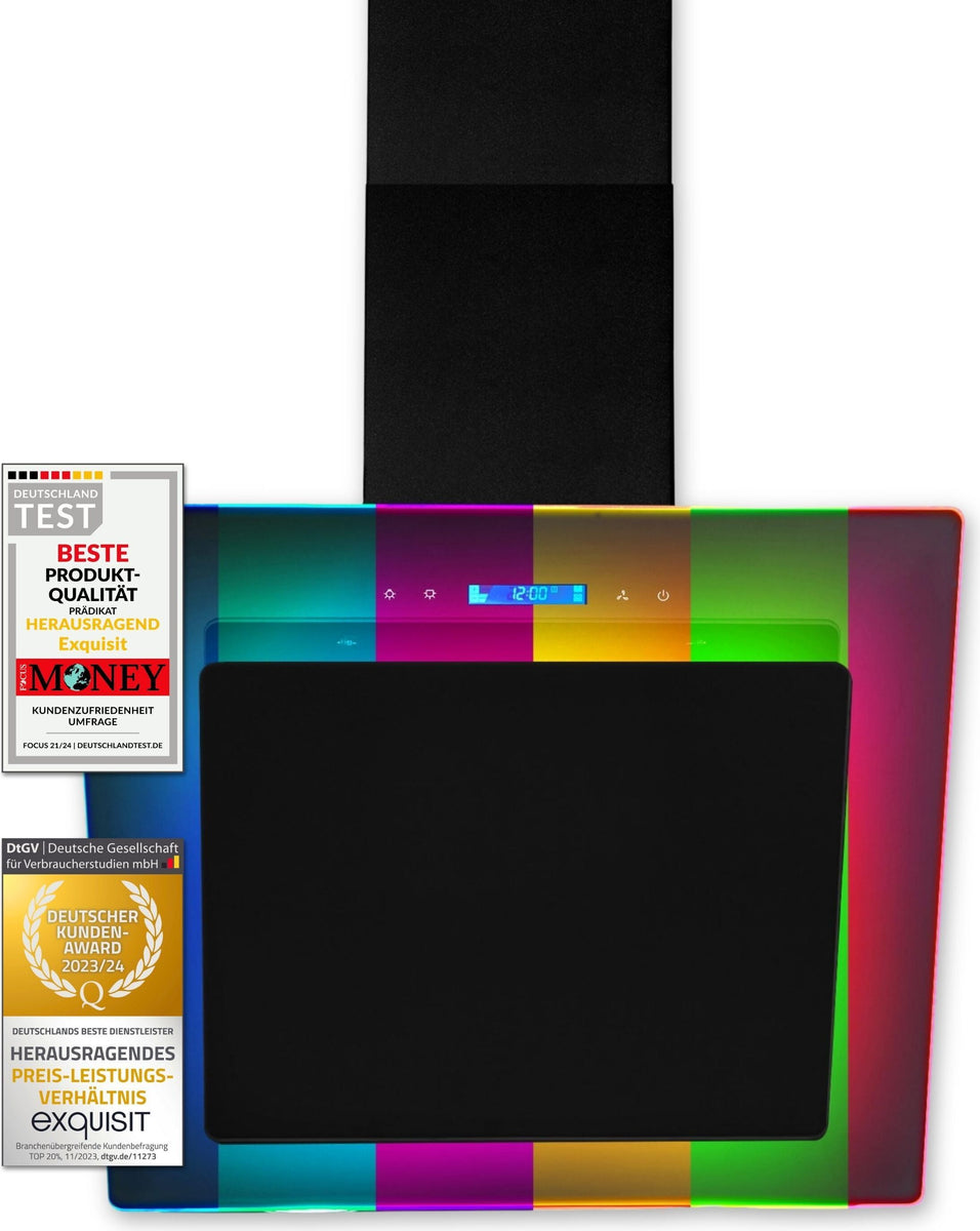 Exquisit KFD 607-2 L Kopffrei-Dunstabzugshaube | Glasschirm | Rand beleuchtet | 7-Farben LED