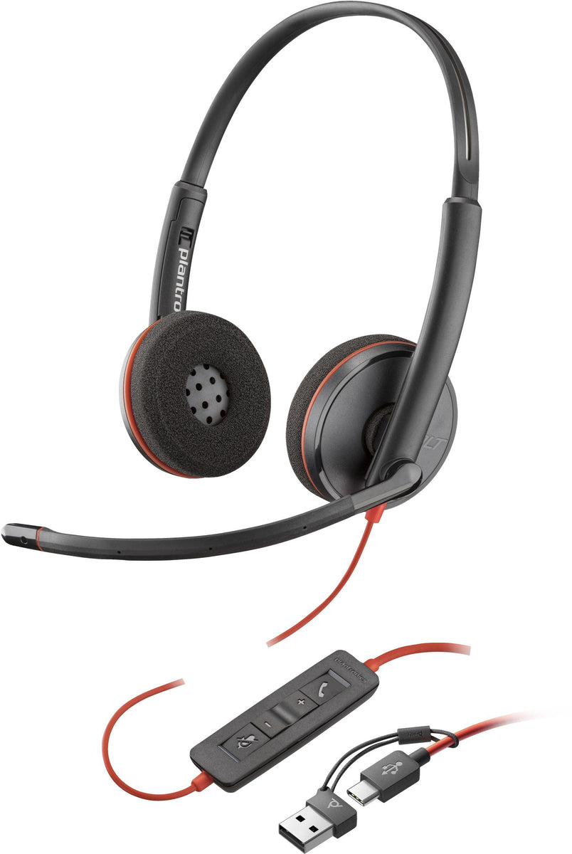 HP Poly Blackwire 3220 USB-C Stereo-Headset + USB-C/A-Adapter, Kabelgebunden, Business/Everyday, 119 g, Kopfhörer, Schwarz