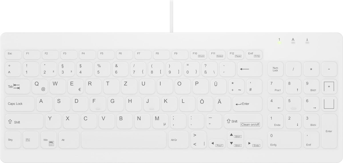 Contour Design Active Key Contour QuickClean Medizinische Tastatur IP68 Kompakt Kabelgebunden Weiß DE C7012, Kabelgebunden, USB, Scherenschalter, Weiß