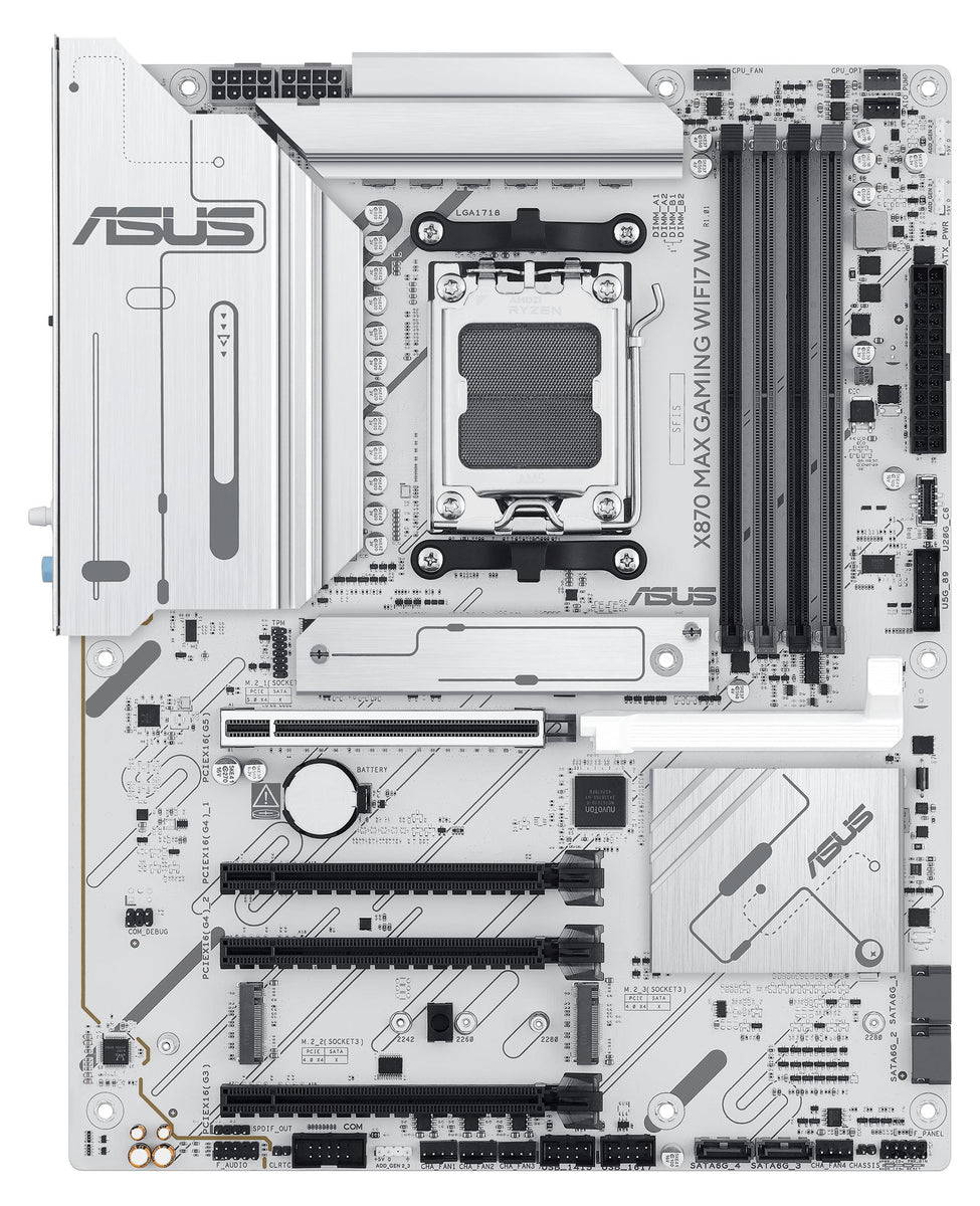 ASUS X870 MAX GAMING WIFI7 W, AMD, Sockel AM5, AMD Ryzen 7000 Series, AMD Ryzen 8000 Series, AMD Ryzen 9000 Series, Sockel AM5, DDR5-SDRAM, 256 GB
