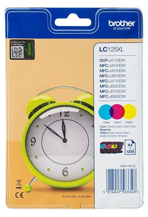 Brother LC125XLRBWBP, Hohe (XL-) Ausbeute, Cyan, Magenta, Gelb, Tinte auf Pigmentbasis, 3 Stück(e), 1200 Seiten, Multipack