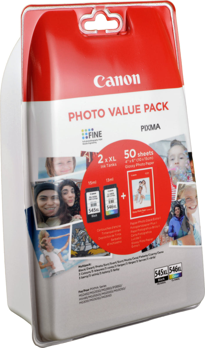 Canon PG-545XL/CL-546XL Photo Value Pack, Schwarz, Cyan, Magenta, Gelb, 2 Stück(e), Foto-Wertpaket