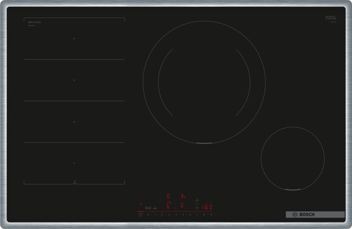 Bosch Serie 6 PXE845HC1E, Schwarz, Integriert, 80 cm, Zonen-Induktionskochfeld, Glaskeramik, 4 Zone(n)
