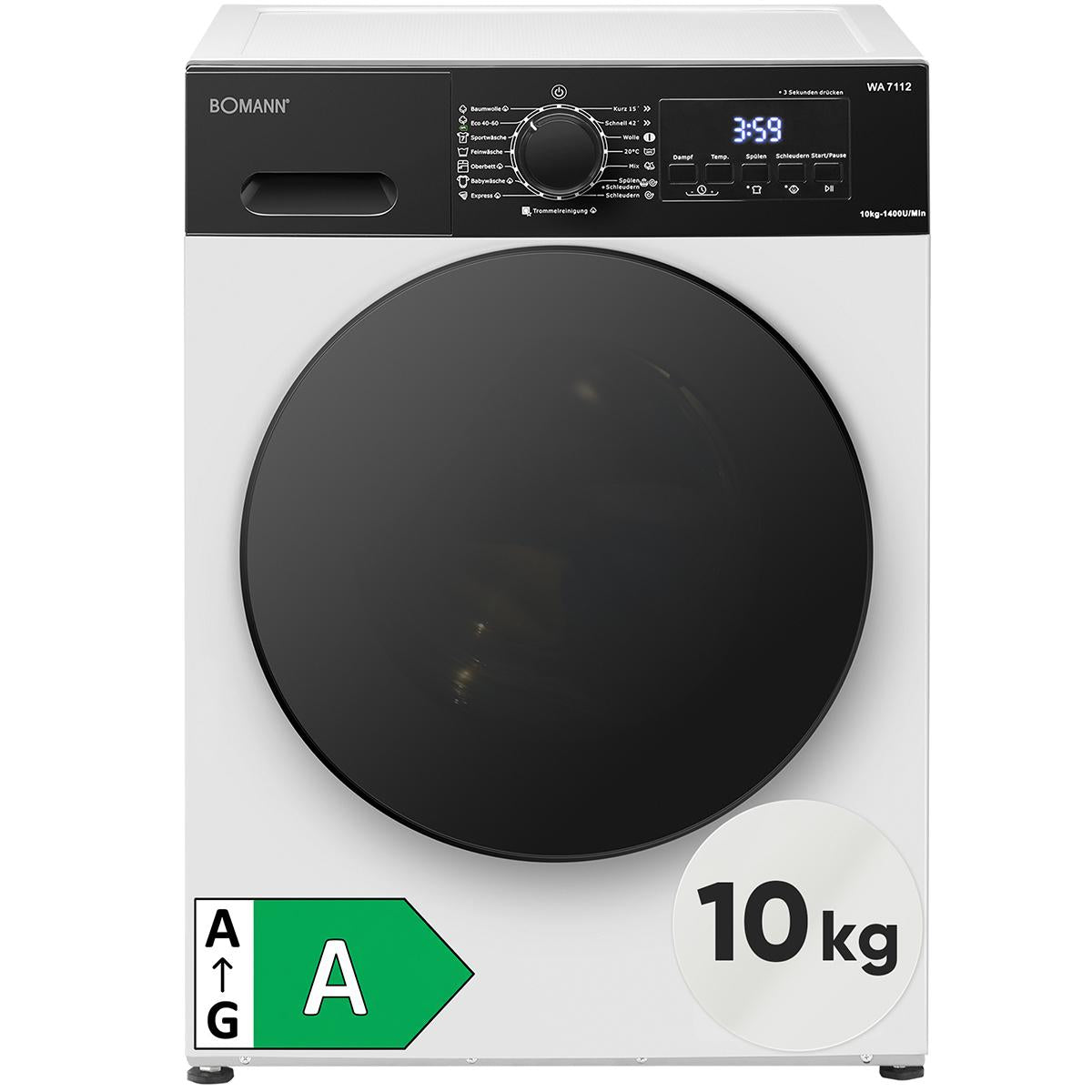 Bomann® Waschmaschine 10kg | Invertermotor - effizient, leise & langlebig | max. 1400 U/min | WA 7112 weiß