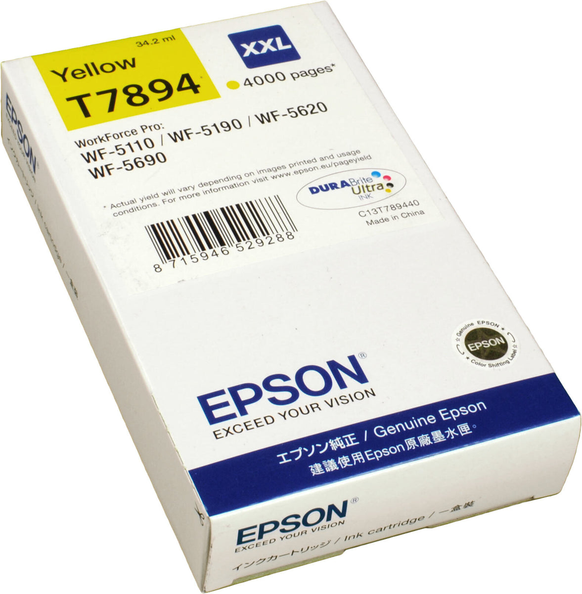 Epson Tintenpatrone XXL Yellow 4k, Hohe (XL-) Ausbeute, Gelb, Tinte auf Pigmentbasis, 34,2 ml, 1 Stück(e), Einzelpackung