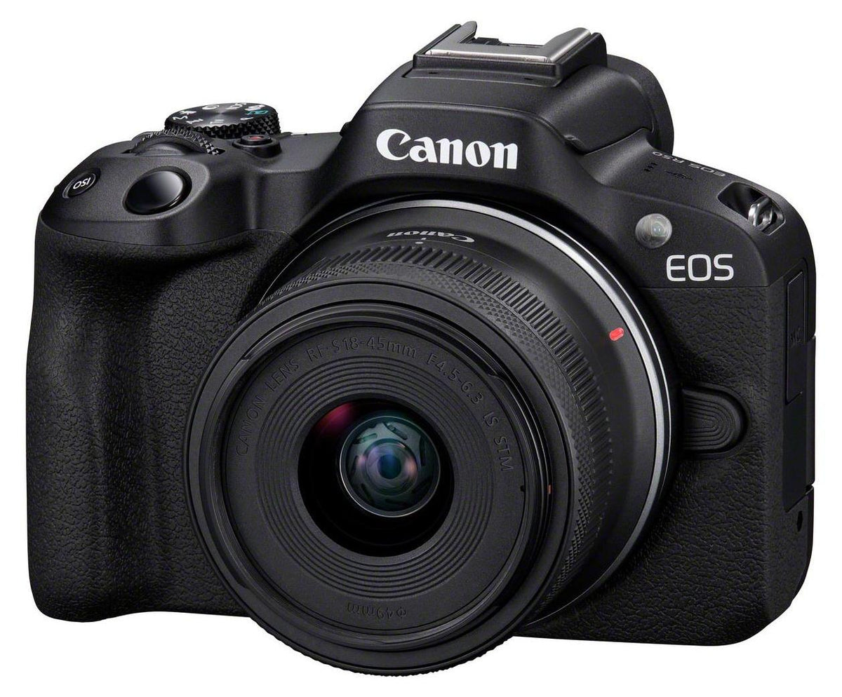 Canon EOS R50, Schwarz + RF-S 18-45mm F4.5-6.3 IS STM Kit, 24,2 MP, 6000 x 4000 Pixel, CMOS, 4K Ultra HD, Touchscreen, Schwarz