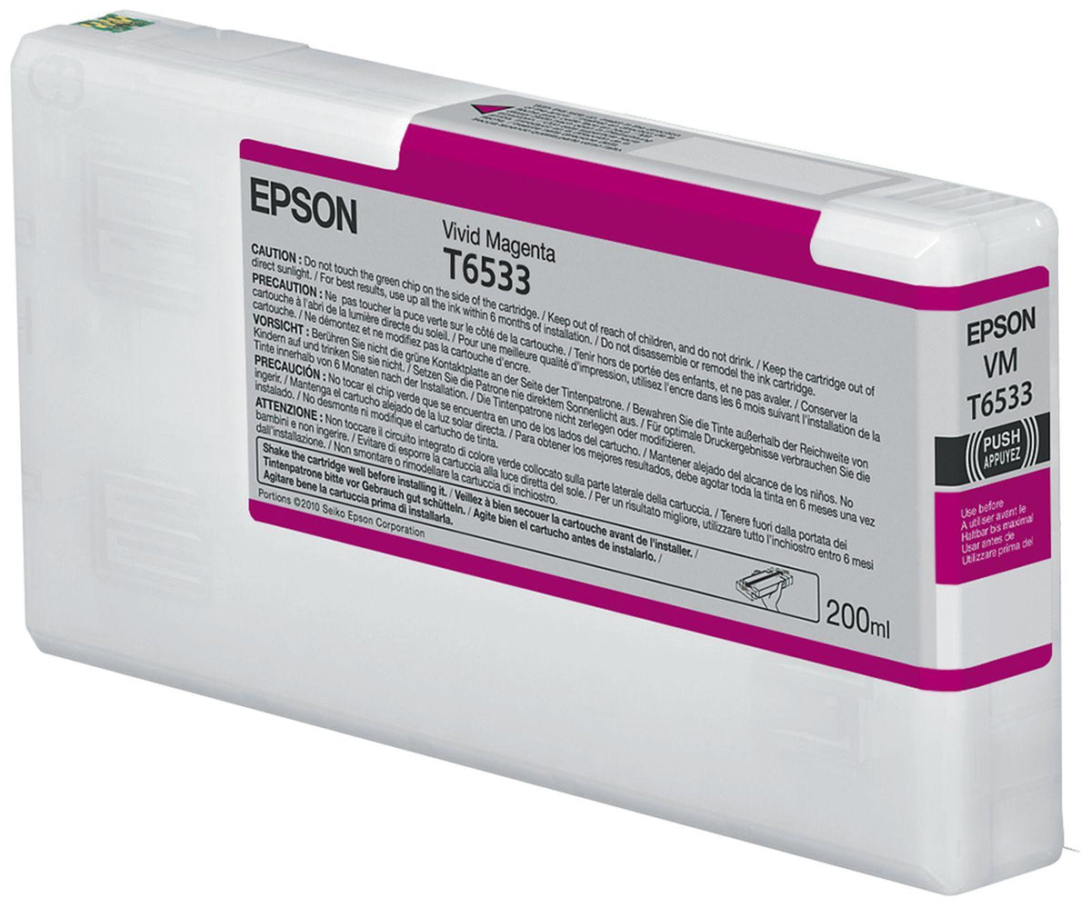 Epson T6533 Vivid Magenta-Tintenpatrone (200 ml), Standardertrag, Magenta, Tinte auf Pigmentbasis, 200 ml, 1 Stück(e), Einzelpackung