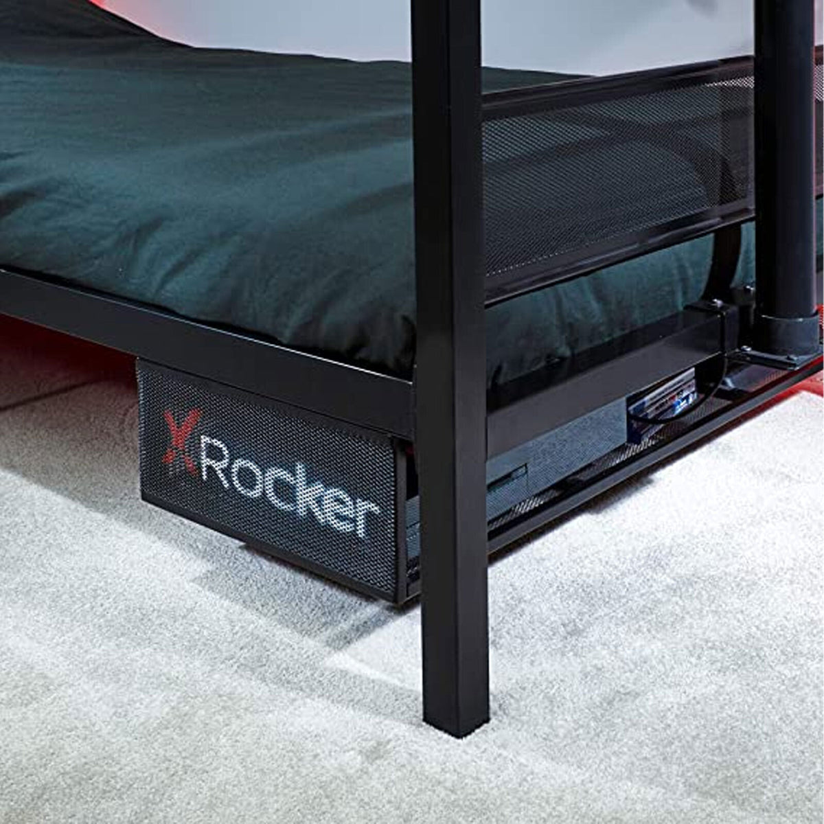 X Rocker Basecamp Metall Gaming Bett mit TV-Halterung, Spiel-Bett, Standard einzeln, Rechteckig, Metall, Schwarz, Einzel-/Vollformat