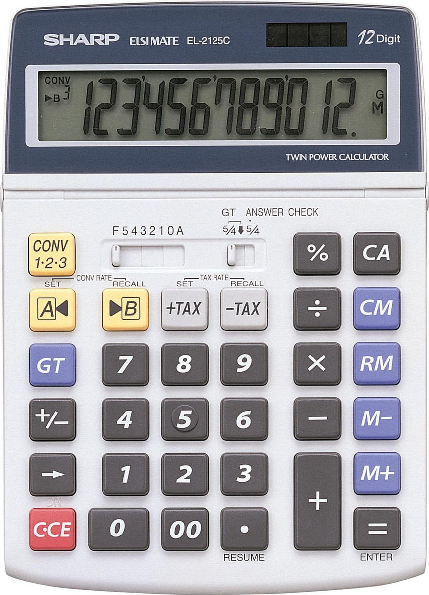 Sharp EL2125C, Desktop, Finanzrechner, 12 Ziffern, 1 Zeilen, Batterie/Solar, Schwarz, Blau, Grau