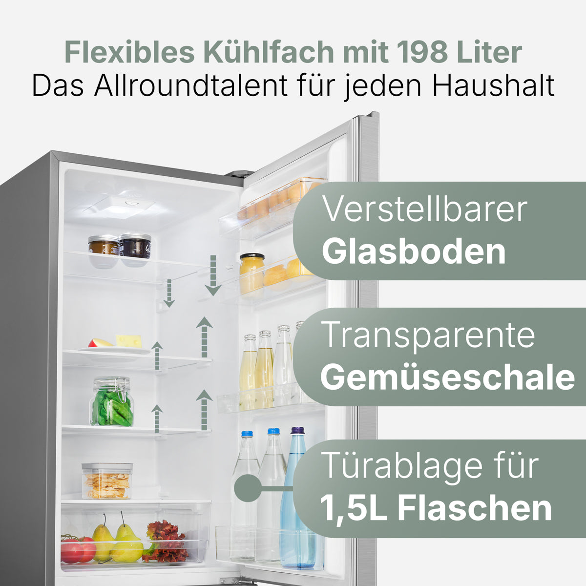 Bomann Kühlschrank mit Gefrierfach | 180cm | Kühl Gefrierkombination leise | Türanschlag wechselbar | 269L | KG 184.2 inox