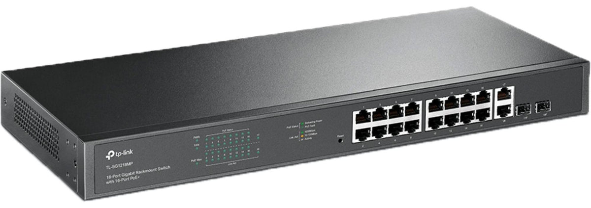 TP-Link 18-Port Gigabit-Rackmount-Switch mit 16 PoE+-Ports, Unmanaged, Gigabit Ethernet (10/100/1000), Vollduplex, Power over Ethernet (PoE), Rack-Einbau, 1U