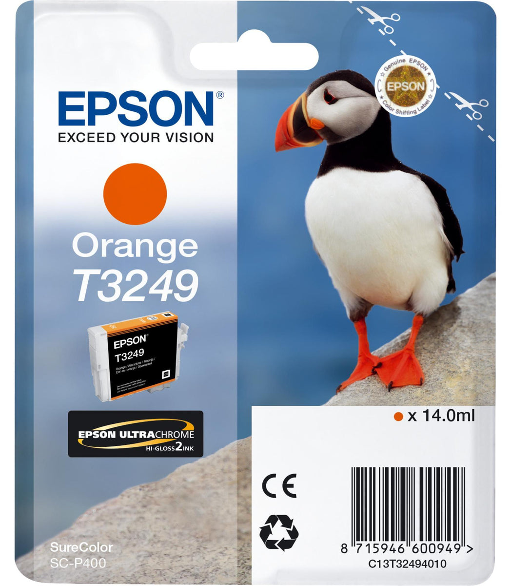 Epson T3249 Orange, Standardertrag, Orange, Tinte auf Pigmentbasis, 14 ml, 1 Stück(e), Einzelpackung
