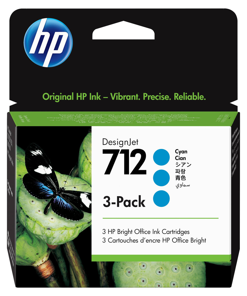 HP 712 3er-Pack Cyan DesignJet Druckerpatronen, 29 ml, HP DesignJet T210, T230, T250, T630, T650 Druckerserie, Thermal Inkjet, Cyan, Singapur, Malaysia, 119 mm, 46,2 mm
