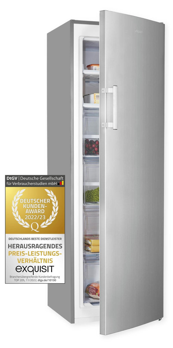 Exquisit Gefrierschrank GS271-NF-H-040D Inoxlook | No Frost | Nutzinhalt: 204 L | Temperaturregelung | Alarm